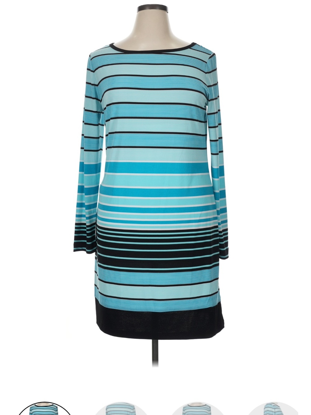 Michael Kors Striped Long-Sleeve Shift Dress in Aqua Blue